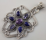 Кулон с чароитом, иолитами и лазуритом Серебро 925