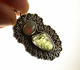 Кулон с эфиопским опалом и молдавитом Серебро 925