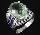 Кольцо с зеленым аметистом и синими сапфирами Серебро 925