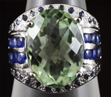 Кольцо с зеленым аметистом и синими сапфирами Серебро 925