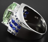 Кольцо с зеленым аметистом и синими сапфирами Серебро 925