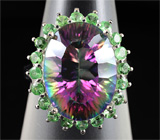 Кольцо с мистическим кварцем и цаворитами гранатами Серебро 925