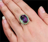 Кольцо с мистическим кварцем и цаворитами гранатами Серебро 925