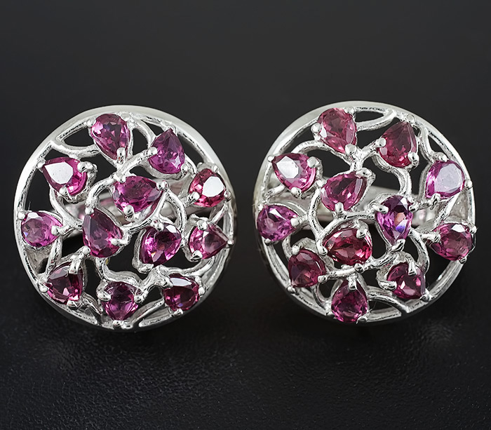 Ажурные серьги с родолитами гранатами