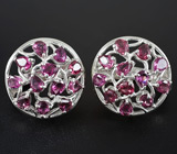 Ажурные серьги с родолитами гранатами Серебро 925