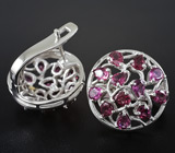 Ажурные серьги с родолитами гранатами Серебро 925