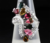 Изысканное кольцо с разноцветными турмалинами Серебро 925