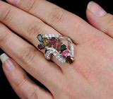 Изысканное кольцо с разноцветными турмалинами Серебро 925
