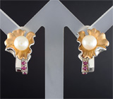 Серьги с жемчугом и пурпурными сапфирами Серебро 925