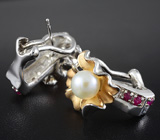 Серьги с жемчугом и пурпурными сапфирами Серебро 925