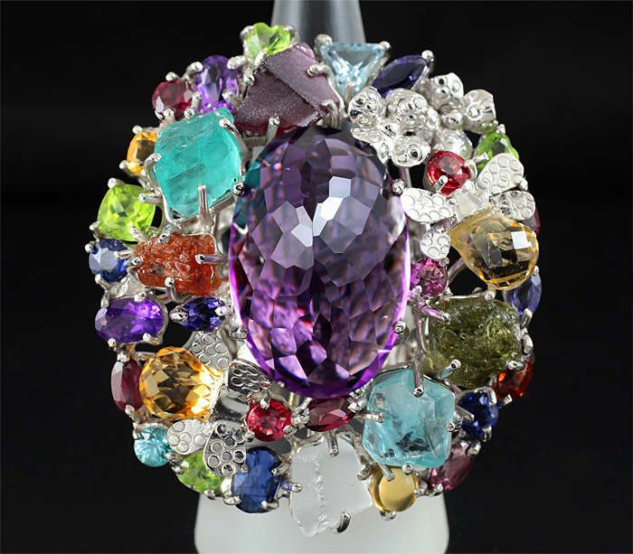 Потрясающее КРУПНОЕ кольцо с самоцветами! Ручная работа