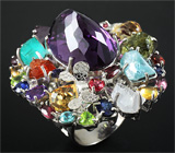 Потрясающее КРУПНОЕ кольцо с самоцветами! Ручная работа Серебро 925