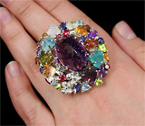 Потрясающее КРУПНОЕ кольцо с самоцветами! Ручная работа Серебро 925