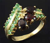 Элегантное кольцо с гранатами и цаворитами Серебро 925