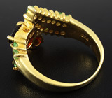 Элегантное кольцо с гранатами и цаворитами Серебро 925