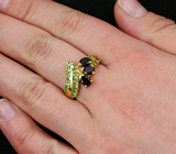 Элегантное кольцо с гранатами и цаворитами Серебро 925