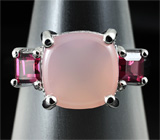 Прелестное кольцо с розовым кварцем и родолитами Серебро 925