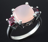 Прелестное кольцо с розовым кварцем и родолитами Серебро 925