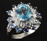 Кольцо с голубым топазом и синими сапфирами Серебро 925