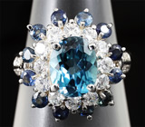 Кольцо с голубым топазом и синими сапфирами Серебро 925