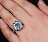 Кольцо с голубым топазом и синими сапфирами Серебро 925