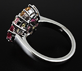 Яркое кольцо с разноцветными турмалинами Серебро 925