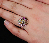 Яркое кольцо с разноцветными турмалинами Серебро 925