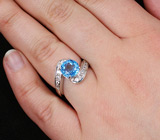 Элегантное кольцо с голубым топазом Серебро 925