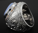 Массивное кольцо с лавандовым халцедоном и разноцветными сапфирами Серебро 925