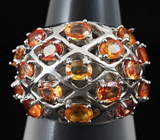 Широкое кольцо с желтыми и золотистыми сапфирами Серебро 925