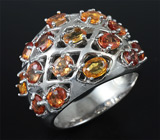 Широкое кольцо с желтыми и золотистыми сапфирами Серебро 925