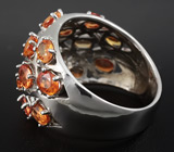 Широкое кольцо с желтыми и золотистыми сапфирами Серебро 925