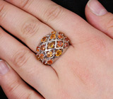 Широкое кольцо с желтыми и золотистыми сапфирами Серебро 925