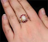 Кольцо с эфиопским опалом, гранатами и сапфирами Серебро 925