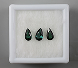 Набор из трех сине-зеленых турмалинов 0,8 карат 