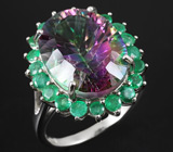 Кольцо с мистическим кварцем и изумрудами Серебро 925