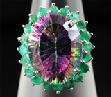 Кольцо с мистическим кварцем и изумрудами Серебро 925