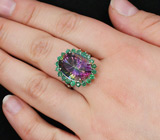 Кольцо с мистическим кварцем и изумрудами Серебро 925