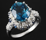 Кольцо с топазом и синими сапфирами Серебро 925