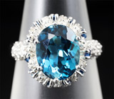 Кольцо с топазом и синими сапфирами Серебро 925