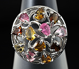 Ажурное кольцо с разноцветными турмалинами Серебро 925
