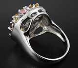 Ажурное кольцо с разноцветными турмалинами Серебро 925