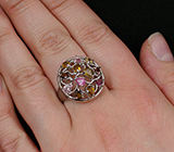 Ажурное кольцо с разноцветными турмалинами Серебро 925