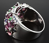 Роскошное кольцо с родолитами, цаворитами и синими сапфирами Серебро 925