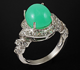 Кольцо с хризопразом и бесцветными топазами Серебро 925