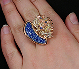 Кольцо с кожей ската и синими сапфирами Серебро 925