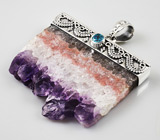 Кулон со слайсом друзы аметиста, кварца и флюорита Серебро 925