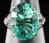 Кольцо с зеленым флюоритом и синими сапфирами Серебро 925