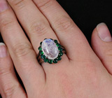 Кольцо с лунным камнем и зелеными агатами Серебро 925