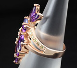 Прелестное кольцо с голубым цирконом, аметистами, танзанитами и перидотами Серебро 925